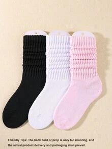 3双装纯色堆堆袜，儿童过膝长筒袜，透气堆堆袜，适合幼儿女童，儿童过膝袜，柔软保暖秋冬叠层长筒袜，感恩节圣诞节礼物，儿童圣诞袜填充物 - 彩色 - 查看 7