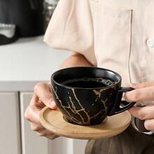 Ceramic Espresso Cups With Saucers And Metal Stand Small 4 Oz Porcelain Demitasse Cups Set Of 6 Cute Cappuccino Coffee Cups For Double Espresso Tea Marbling White Black