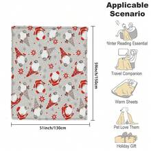 Christmas1pc Gray Dwarf Snowflake Dot Flannel Blanket,280gsm, Cute Cartoon Throw Blankets, Blanket For Bed, Tapestry,Rug, Suitable For Home Decor,The Four Seasons, Bedroom Decor, Room Decoration Stuff, Living Room Decor, Picnic Blanket, Best Friend Gifts, Bed