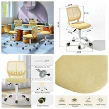 Silla Escritura para Adolescentes, Silla Estudio sin Brazos para Nios con Altura Ajustable, Silla Giratoria Ergonmica para Nios con Ruedas, Asiento Tapizado Tela, Beige - Amarillo - Ver 1