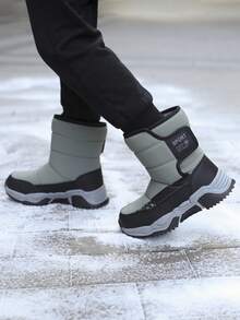 青少年靴子，保暖内衬，厚雪地鞋，旅行滑雪保暖运动鞋，防水，冬季户外休闲高帮鞋，适合男孩和女孩