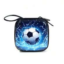Cool Earphone/Key/Coin Purse, Football Gift, Colorful Holiday Football Print Coin Purse, Casual Style, Metal - Multicolor - View 15