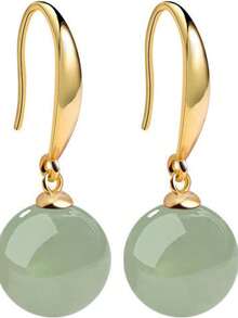 1pc Vintage Palace Style Jade Earrings For Women, Imitation Hetian Jade, Emerald, Agate Gemstone Jewelry
