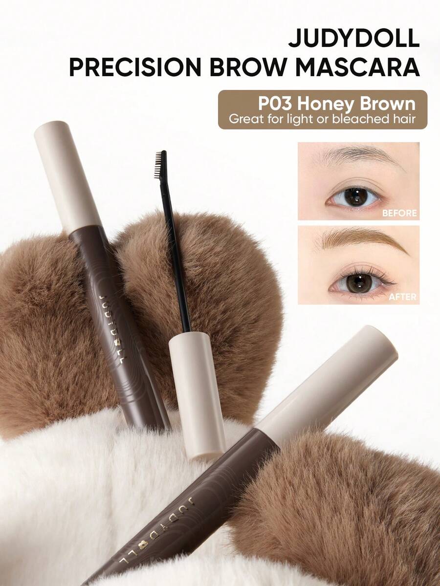 JUDYDOLL PRECISION BROW MASCARA, Lightweight Tinted Brow Gel, Natural Looking, Long-Lasting, Waterproof, Smudge-Proof, Buildable, Fluffy Brush Applicator, Suitable For Beginners, Everyday Wear - P03 Honey Brown - View 1