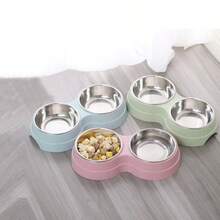 100ml Tazón de acero inoxidable de doble uso para mascotas, bebedero de agua para mascotas, tazón de plástico para perros y gatos - Multicolor - Ver 1