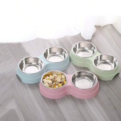 100ml Tazón de acero inoxidable de doble uso para mascotas, bebedero de agua para mascotas, tazón de plástico para perros y gatos