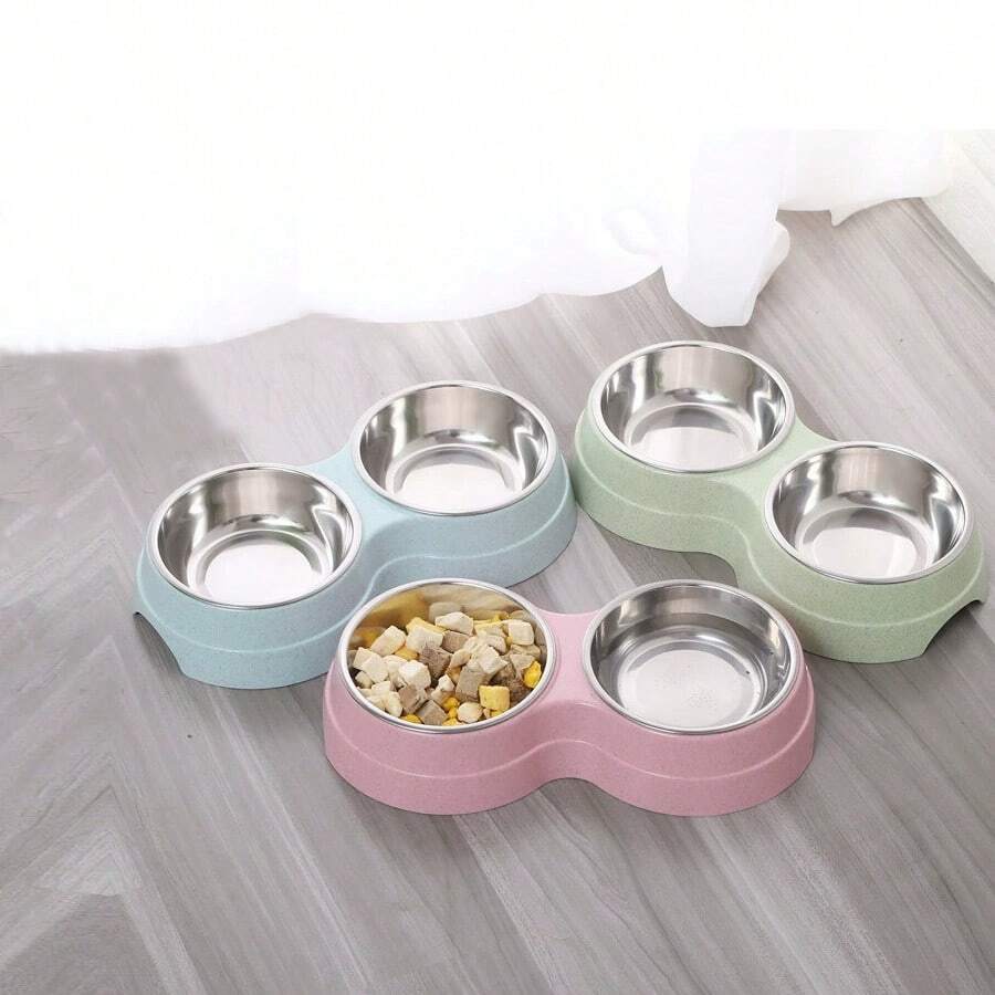 100ml Tazón de acero inoxidable de doble uso para mascotas, bebedero de agua para mascotas, tazón de plástico para perros y gatos - Multicolor - Ver 1