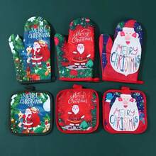 1 Juego de hermosos y prácticos guantes de horno navideños. Estos guantes de horno presentan un lindo diseño de Papá Noel y son tanto elegantes como prácticos, protegiendo sus manos de quemaduras. Perfectos para aislar hornos a alta temperatura, cazuelas y platos. Perfecto para la decoración de la cocina navideña. - Multicolor - Ver 5