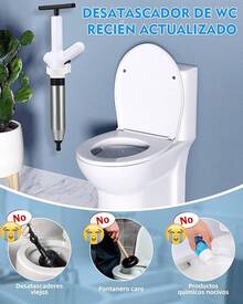 Kit de 8 Herramientas Destapacaños de inodoro, Acero Inoxidable Premium, Incluye Medidor de Presión y 4 Ventosas, Bomba Todo en, Alta Presión para Inodoro, Lavabo, Bañera y Tuberías (Blanco) - Blanco - Ver 4