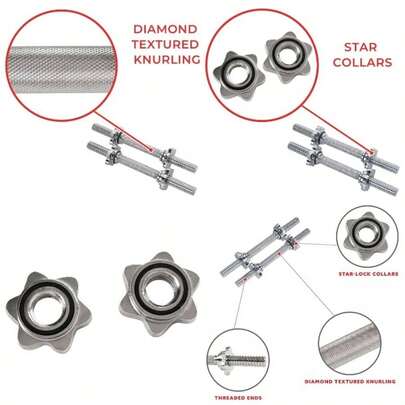36 Threaded Dumbbell Bar Set, Adjustable Dumbbell Bar Handles With Lock Collars, Fit 25 Mm Standard Plates - STDBH - 14