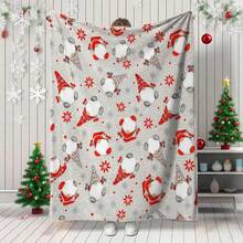 Christmas1pc Gray Dwarf Snowflake Dot Flannel Blanket,280gsm, Cute Cartoon Throw Blankets, Blanket For Bed, Tapestry,Rug, Suitable For Home Decor,The Four Seasons, Bedroom Decor, Room Decoration Stuff, Living Room Decor, Picnic Blanket, Best Friend Gifts, Bed