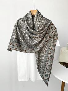 1pc 135cm Autumn/Winter Paisley Print Linen Feel Scarf, Warm And Windproof Headscarf Shawl