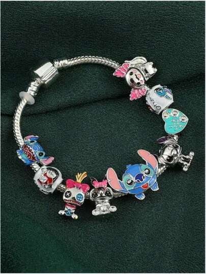 Pulseira de desenho animado Lilo e Stitch, pulseira criativa faça você mesmo, joia de liga de zinco
