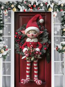 1 زينة عيد الميلاد معلقة من البوليستر الحديثة، مقاس 35.4 * 70.8 بوصة، ديكور للأعياد للاستخدام الداخلي والخارجي، لا تحتاج إلى طاقة، ديكور عيد الميلاد