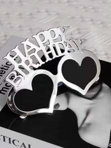 1个复古风格生日快乐派对玻璃杯，趣味十足、色彩缤纷、造型独特的拍照道具，电镀亮面玻璃杯，生日快乐派对玻璃杯，生日派对氛围装饰配件，摄影道具