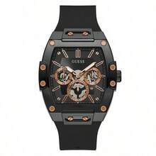 Guess Orologio da uomo multifunzione Phoenix GW0203G6 con cinturino in silicone giallo e quadrante nero a tonneau, adatto per uno stile casual e sportivo da indossare tutti i giorni, regalo di stile per uomo e ragazzo