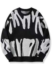 Manfinity Hypemode Men's Color-Block Button-Up Long Sleeve Cardigan Sweater Shirts - Round Neck Black and White - View 1