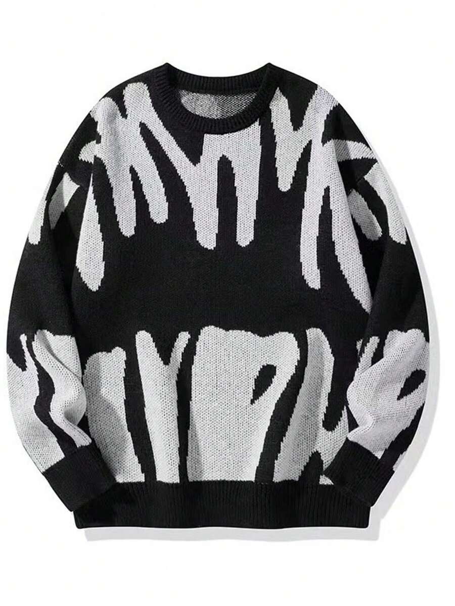 Manfinity Hypemode Men's Color-Block Button-Up Long Sleeve Cardigan Sweater Shirts - Round Neck Black and White - View 1