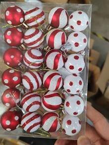 12/24 Stücke Weihnachtsbaumkugeln, limonengrün, rot und weiße Dekorationen, Punkte und Streifen, Weihnachtsschmuck, Minzbömbchen, Zuckerstangen, Weihnachtsdekorationen, Baumhäuser