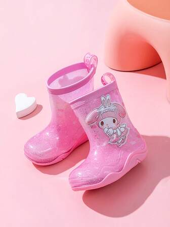  Sanrio Kuromi & My Melody Crystal Rain Boots, Cute Cartoon Waterproof Anti-Slip Mid-Calf Rain Boots