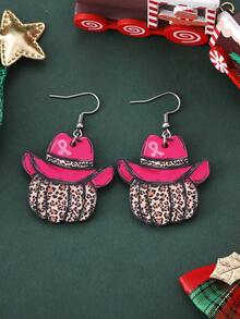1 Pair Vintage Pumpkin & Leopard Print Wooden Double-Sided Pendant Earrings, Suitable For Autumn, Thanksgiving, Breast Cancer Awareness, Harvest Festival, Thanksgiving Party, Gift