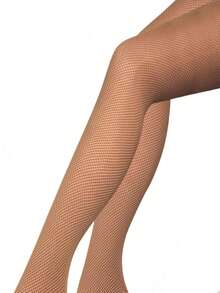 1件装女士拉丁舞丝袜，拉丁渔网袜，焦糖色细网眼连裤袜，圣诞礼物