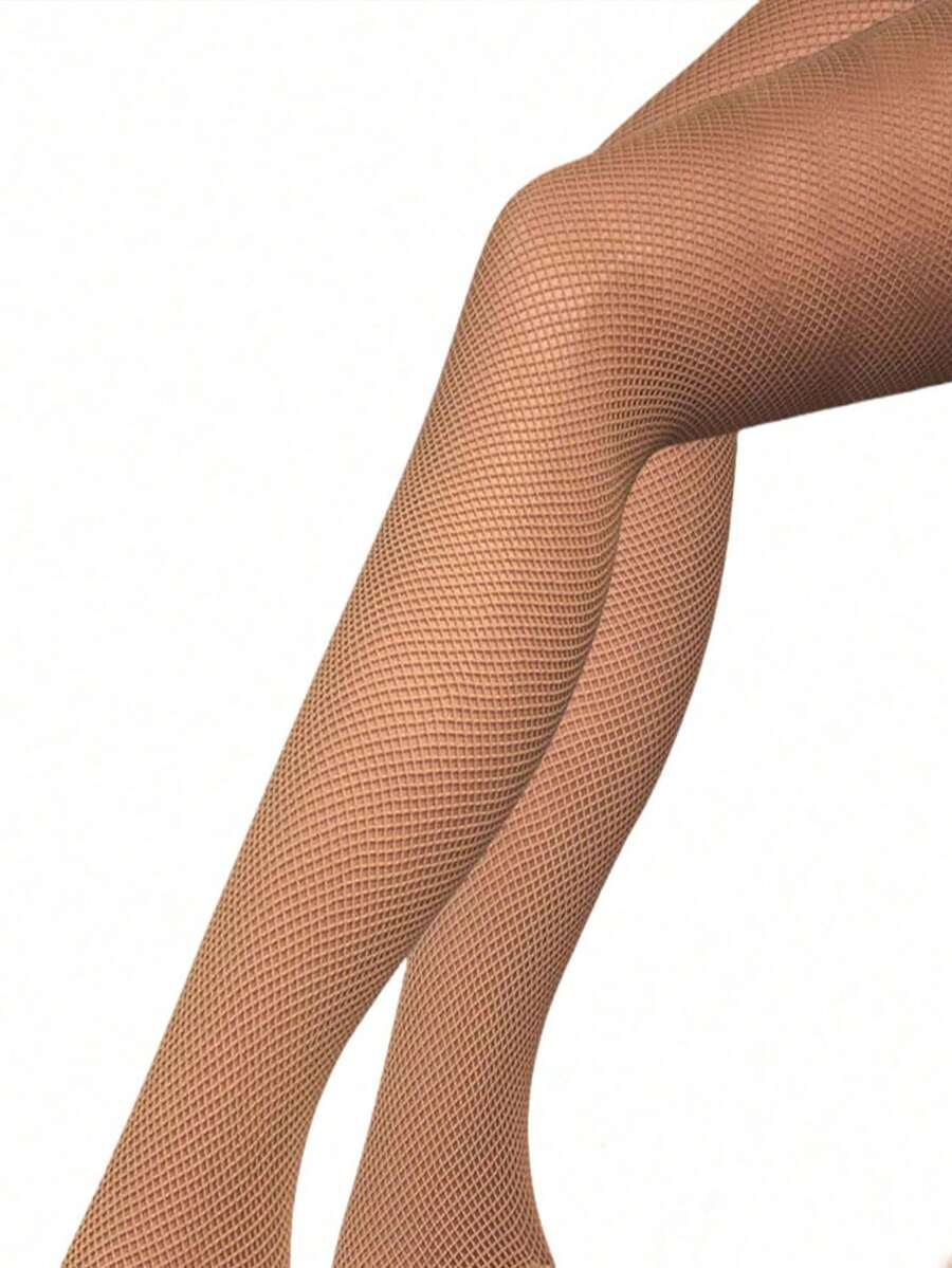 1件装女士拉丁舞丝袜，拉丁渔网袜，焦糖色细网眼连裤袜，圣诞礼物