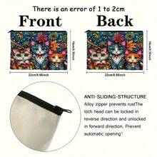 Cat Print Zipper Cosmetic Bag - Lightweight And Multifunctional Women's Travel Cosmetic Bag, A Thoughtful Gift For Mom, Sister And Friends
