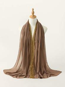 1条奢华金色刺绣装饰黑色头巾,优雅复古风格女士头巾,时尚披肩围巾,适合休闲聚会、旅行装扮等场合。 - 彩色 - 查看 15