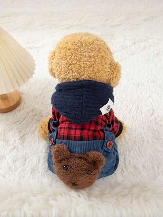 可爱格子图案宠物衣服，加厚保暖狗狗衣服，适合雪纳瑞、贵宾犬、柯基犬、小型犬，带帽猫咪衣服