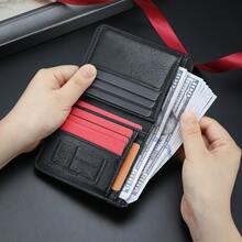 Cartera corta casual para hombres CARRKEN, de moda con contraste de color, correa, múltiples ranuras para tarjetas, diseño de boca abierta y parches, versátil estuche para tarjetas para estudiantes jóvenes, cartera mini, monedero, cartera pequeña, cartera de hombre, cartera de cuero