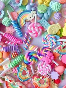 20pcs Mixed Resin Lollipop, Flower, Bow Cute Pendant Decoration Set, Summer Phone Case DIY Toy (Slight Imperfections Are Normal) - Màu sắc - Xem 2