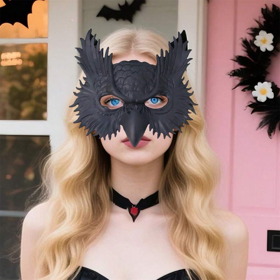 Owl Half Face Covering Halloween Headwear Animal Costume Accessories For Adults Kids - Black - View 1
