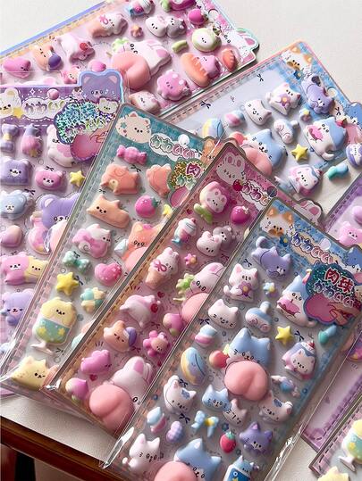 3D Cute Butt Squeeze Soft Stickers, Animal Designs Like Rabbit & Bear, Craft Decor For Kids, Phone Case Stickers