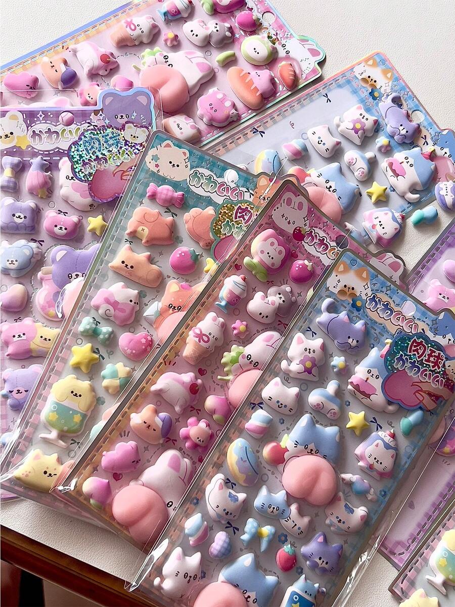 3D Cute Butt Squeeze Soft Stickers, Animal Designs Like Rabbit & Bear, Craft Decor For Kids, Phone Case Stickers - Multicolor - View 1