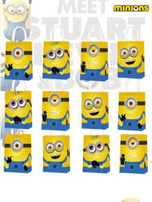 Minions 12/24 buc Pungi cadou Minions drăguțe cu ochi mari, personaje de desene animate, foarte potrivite pentru naveta zilnică și oferirea de cadouri, potrivite pentru cadouri, portofele, papetărie, articole mici, potrivite pentru utilizare pe tot parcursul anului, pot fi folosite pentru a oferi cadouri prietenilor și familiei, pline de distracție