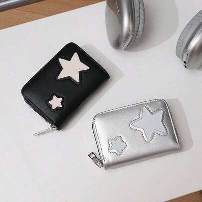 星形图案卡包 高品质多功能钱包 大容量 优雅学生礼物 便携女士钱包 迷你钱包 零钱包