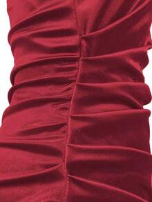 1pc Sexy Backless Frill Trim Bodycon Dress, Strapless Sleeveless, For Bar Party Holiday, Fashion Slim Fit - Burgundy - View 11