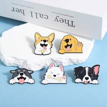 4pcs/Set Cute Animal Brooches, Versatile Dog Corgi, Cat, Husky Metal Badges In Korean/Japanese Style