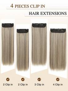 Clip In Hair Extensions 4pcs/Set Long Straight Hair Extension High Tempreture 20 Inch Synthetic Hairpiece Clip In Hair Extensions For Women Daily Use Cosplay Party - Multicolor - View 2