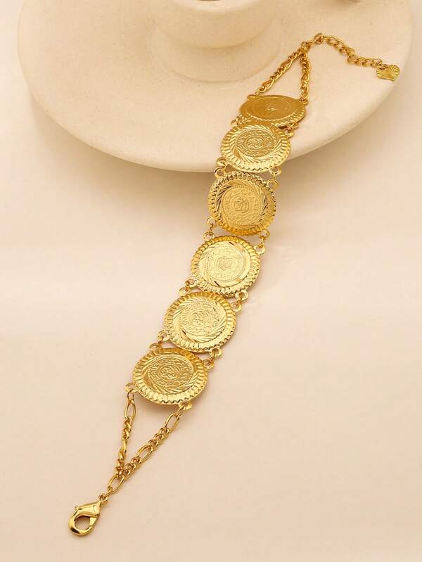 1 Stück Vintage Kupfer-Gold Münz Armband, Mittlerer Osten Stil. Damen Accessoire für Alltag, Bankette, Hochzeit.