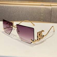 Women's Luxury Designer Glasses - Frameless Square Style, Dark Lenses, Gold - Non-Prescription For Daily And Formal Wear, Suitable For Parties, Office, Photography - Modern Minimalist Fashion Accessories, Summer , Retro Aesthetics, Exquisite Details, Fashion Frame, Must-Have For  Enthusiasts - Xám - Xem 10