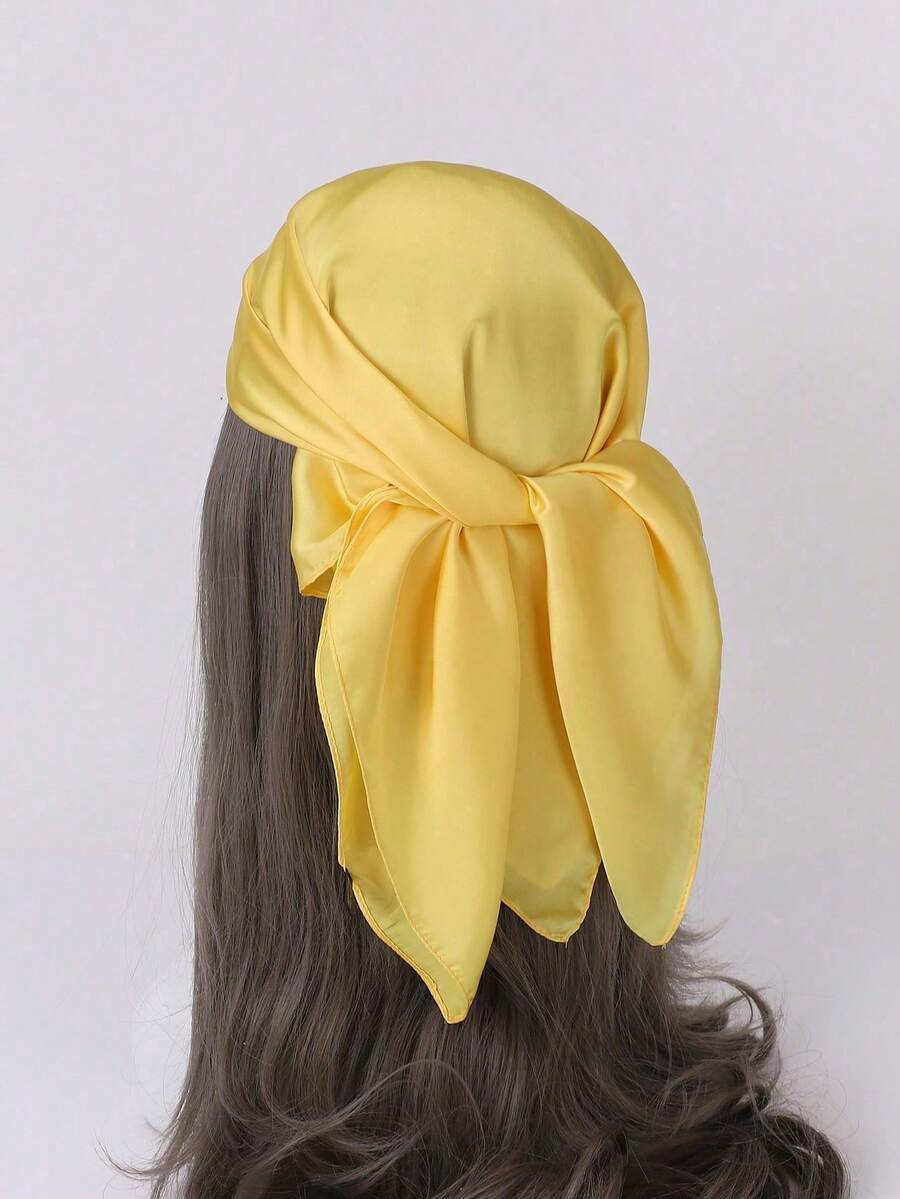 1pc Solid Color 70cm Faux Silk Printed Bandana Scarf, Minimalist Headscarf, Fashion Square Scarf, Elegant Neckerchief, Orange/Green/Red, Suitable For Halloween Costume, Headband, Gift Or Performance Scarf For Dress