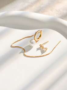 Nooxian 3 Stücke/Set Modeschmuck Gold, elegante Ohrringe mit kubischem Zirkonia & Kunstperle Tropfenform mit Metallkette Quaste, geeignet für den täglichen Gebrauch von Frauen