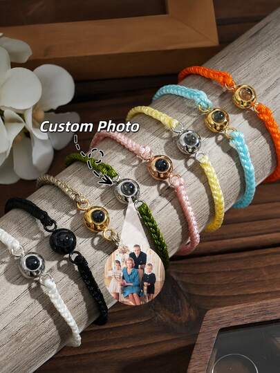 1pc Customized Couple Projection Bracelet | Customized Simple Woven Photo Bracelet | Couple Anniversary Commemorative Bracelet | Customized Bracelet For Family, Couple Or Specific Scenery | Simple Charm Couple Bracelet | Minimalist Elegant Bracelet | Colorful Woven Jewelry Gift For Children | Customized Christmas Photo Commemorative Gift | Comfortable Customized Woven Jewelry | Personalized Valentine's Day Customized Gift