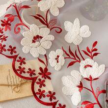 1pc Christmas Elegant Floral Embroidery Sheer Small Window Curtain, Rod Pocket Design, Suitable For Living Room, Bedroom, Balcony, Kitchen, Window Decor, Summer - Red - View 6