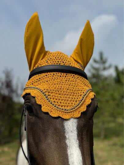 TGW RIDING Innovative And Breathable Soft Horse Ear Bonnet, Elegant "String Pearl" Combination, Embroidered On Ear Area Fabric, Size: Full And Pony