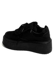 Baskets Compensating In Suede Avec Large Languette And Semelle Plateforme - Black - View 3