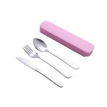[3件套不锈钢餐具套装] 3件套不锈钢餐具带勺叉刀，便携式餐具，适合户外露营野餐旅行 - 彩色 - 查看 7