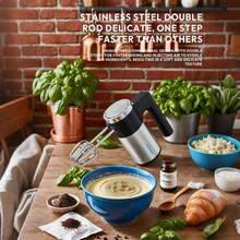 SOKANY 02041 三合一多功能手持搅拌机，650W 大功率纯铜电机，5档速度调节 + 点动功能，一键快速拆卸（3秒快速取下），3D立体散热，防止过热，垂直收纳节省空间，适用于揉面、打发、混合，是家庭和商业烘焙的理想之选。 - 查看 4